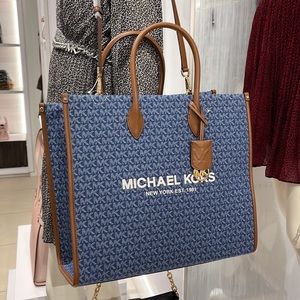MICHAEL KORS 35F2G7ZT9J MIRELLA LARGE NORTH SOUTH MK TOTE HANDBAG PURSE DENIM